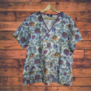 5 for $25🔥Med + Wear Floral Purple & Blue Scrub Top 2X
